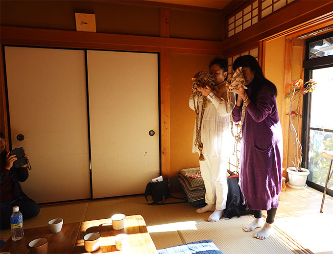 囲炉裏　桜の木 暮らしの囲炉裏使い方講座＠京田辺／音と炎、サクラと法螺貝